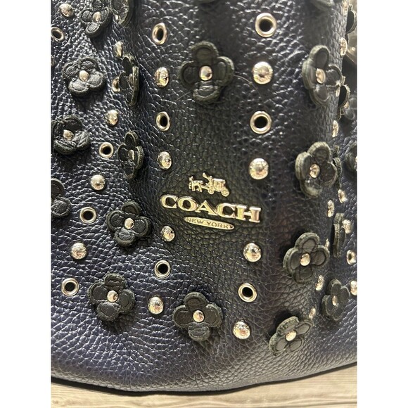 Coach Edie 31 Leather Shoulder Bag in Floral Rivets Navy Blue Handbag & Wallet - Picture 7 of 11